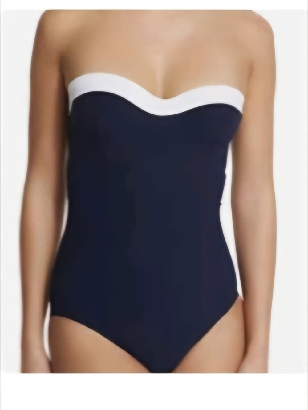 Tory Burch ColorBlock Bandeau  Navy and White One-Piece Swimsuit, Sz L